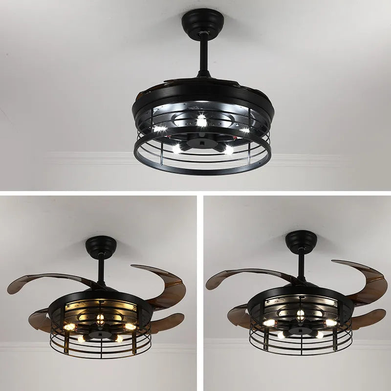 Industrial American retro style 42-inch ceiling fan with integrated light and remote control.