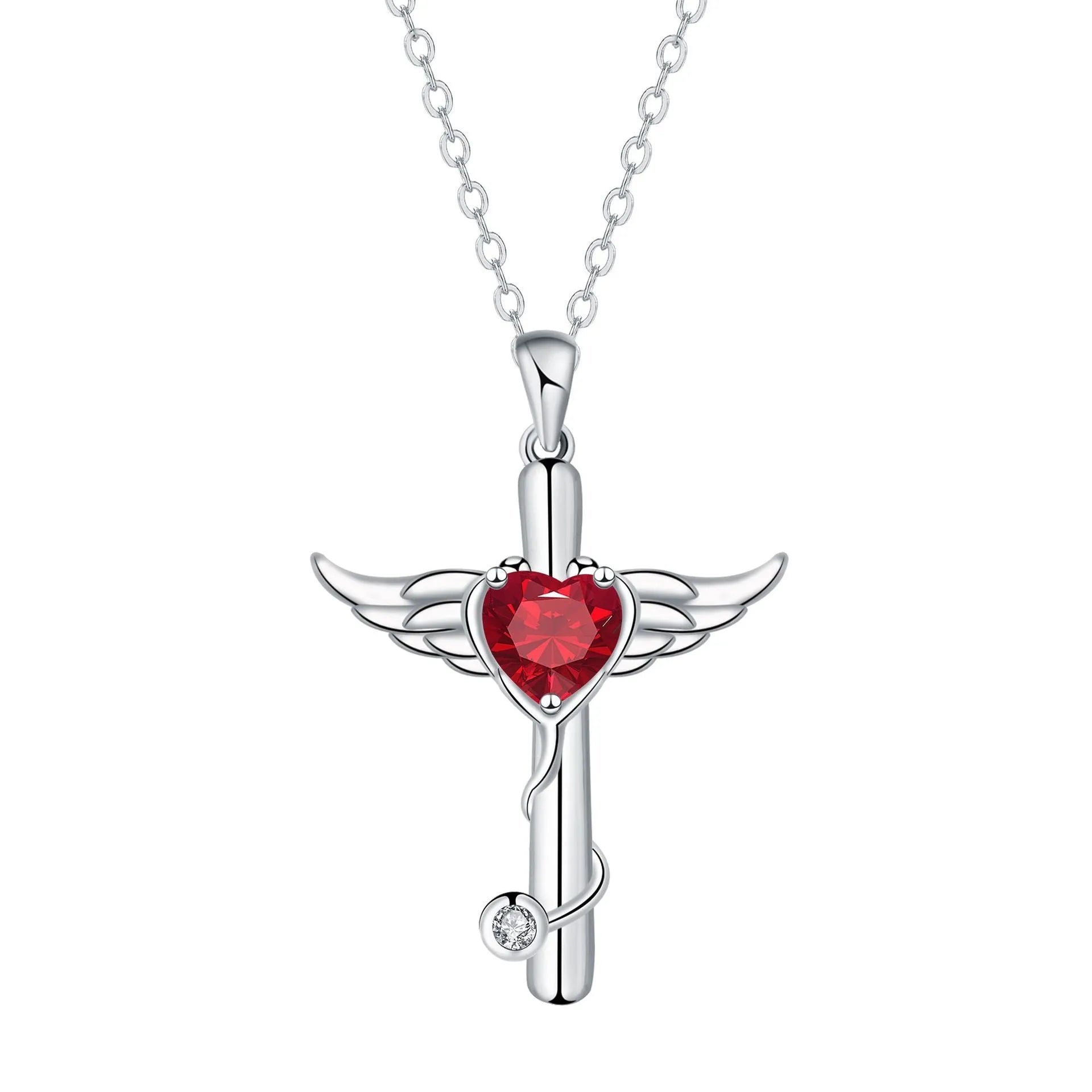 Wings cross stethoscope pendant necklace in electroplated copper with diamond finish options