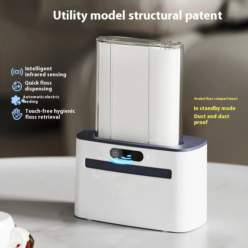 Rechargeable intelligent induction dental floss box in dark gray, light gray, or gold with automatic pop-up mechanism
