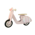 Pink wooden toddler balance scooter on a 10-inch wooden deck for children ages 1 to 6.