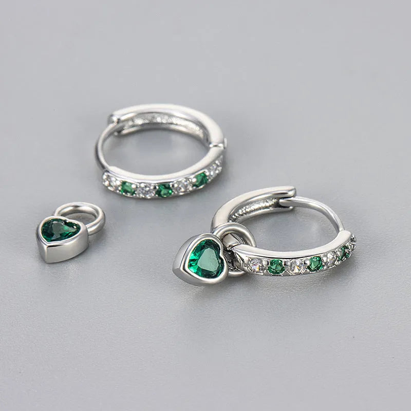 Women's heart drop earrings with coloured zircon stone in gold tone setting