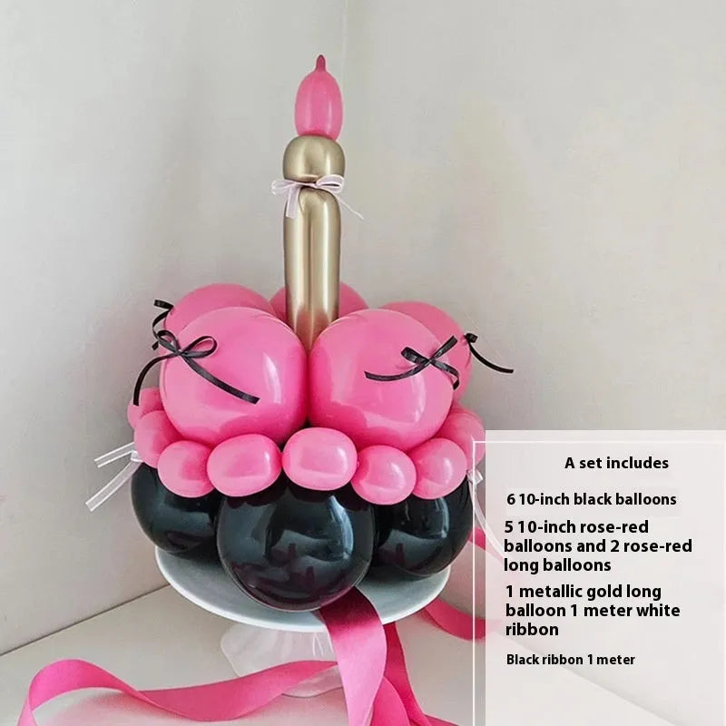 DIY balloon bouquet decoration kit with round balloons for cake toppers, showing one complete set.