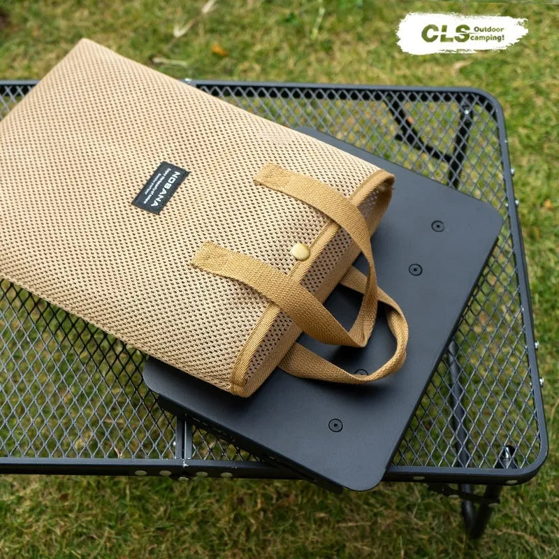 CLS aluminium folding camping stool in army green, shown extended as a seat and converted into a small table.