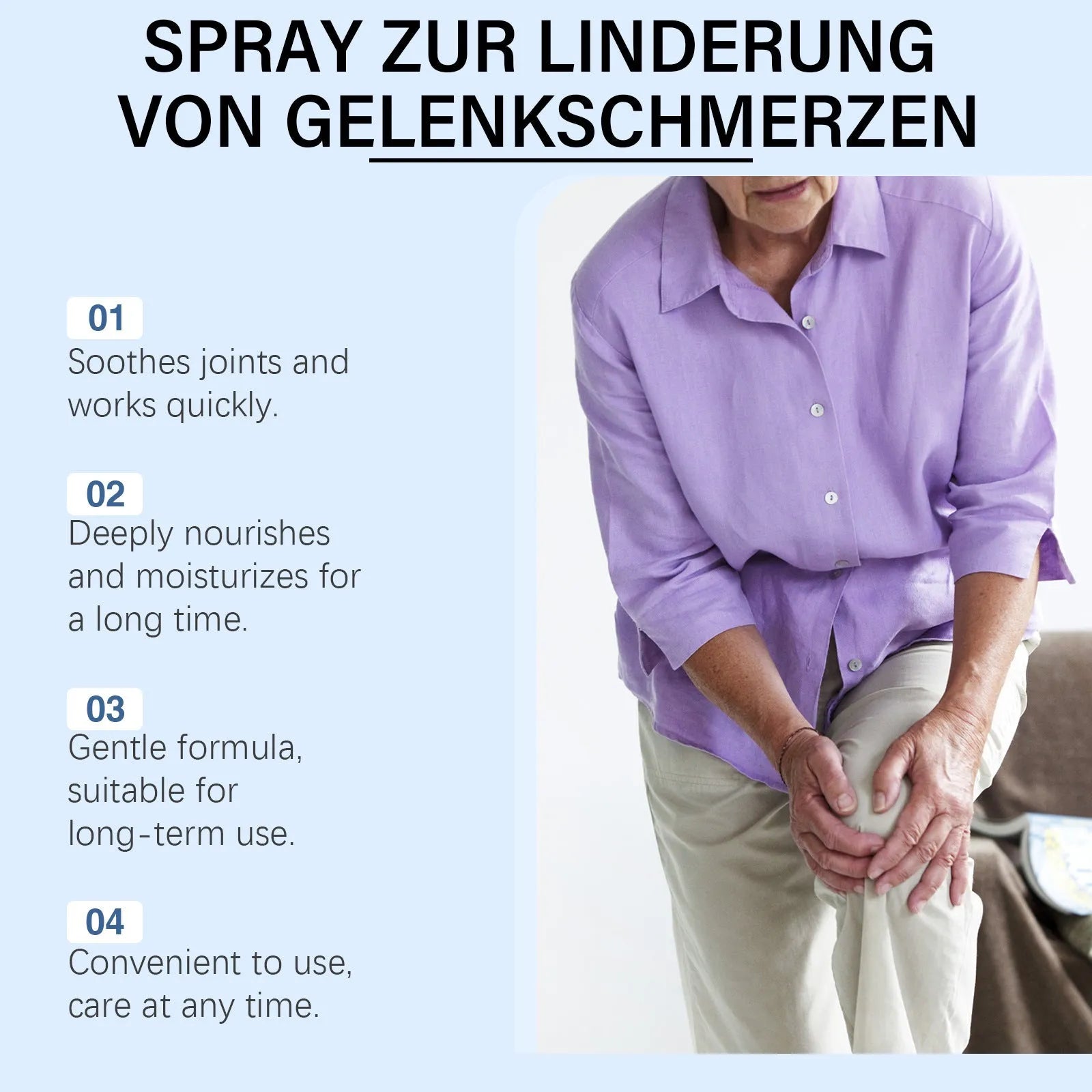 Joint Relief Spray 60ml bottle for soothing joint discomfort and enhancing vitality, universal skin type.