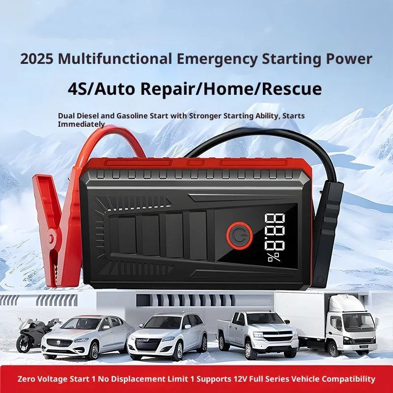 Car emergency jump starter 1500mAh 1000A with storage bag and clips on white background