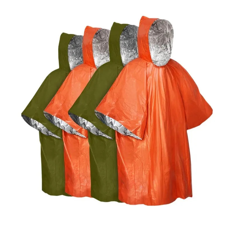 Marathon Wild Cross-country Raincoat in orange or army green, shown with carry pouch