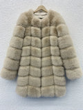 Women's thick black artificial fur coat with regular sleeves and 80cm length