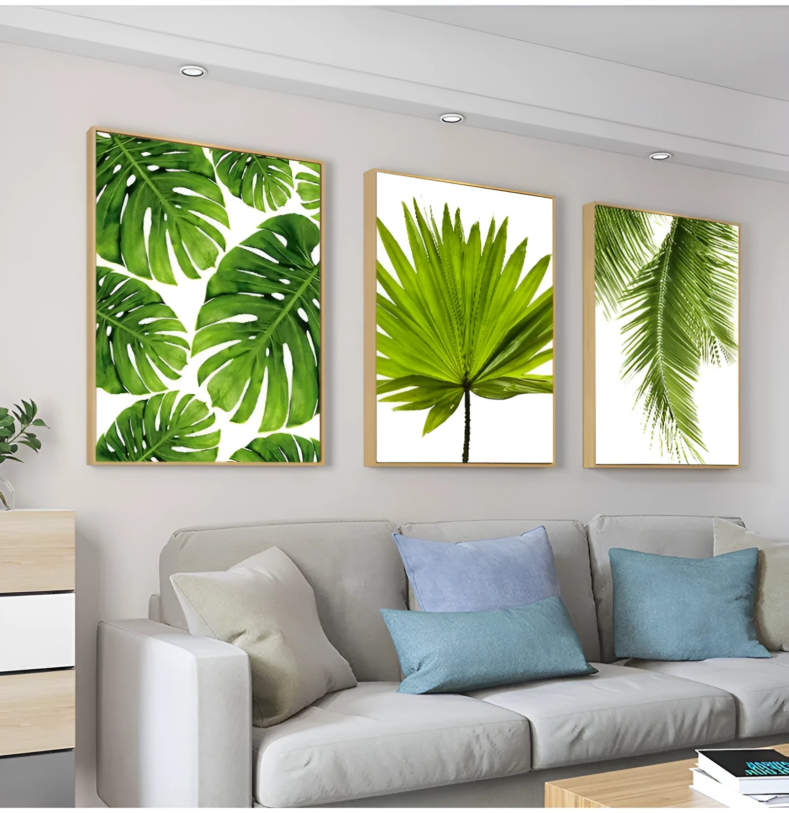 Frameless canvas wall art with green plant pattern in multiple sizes 10x15cm to 60x90cm