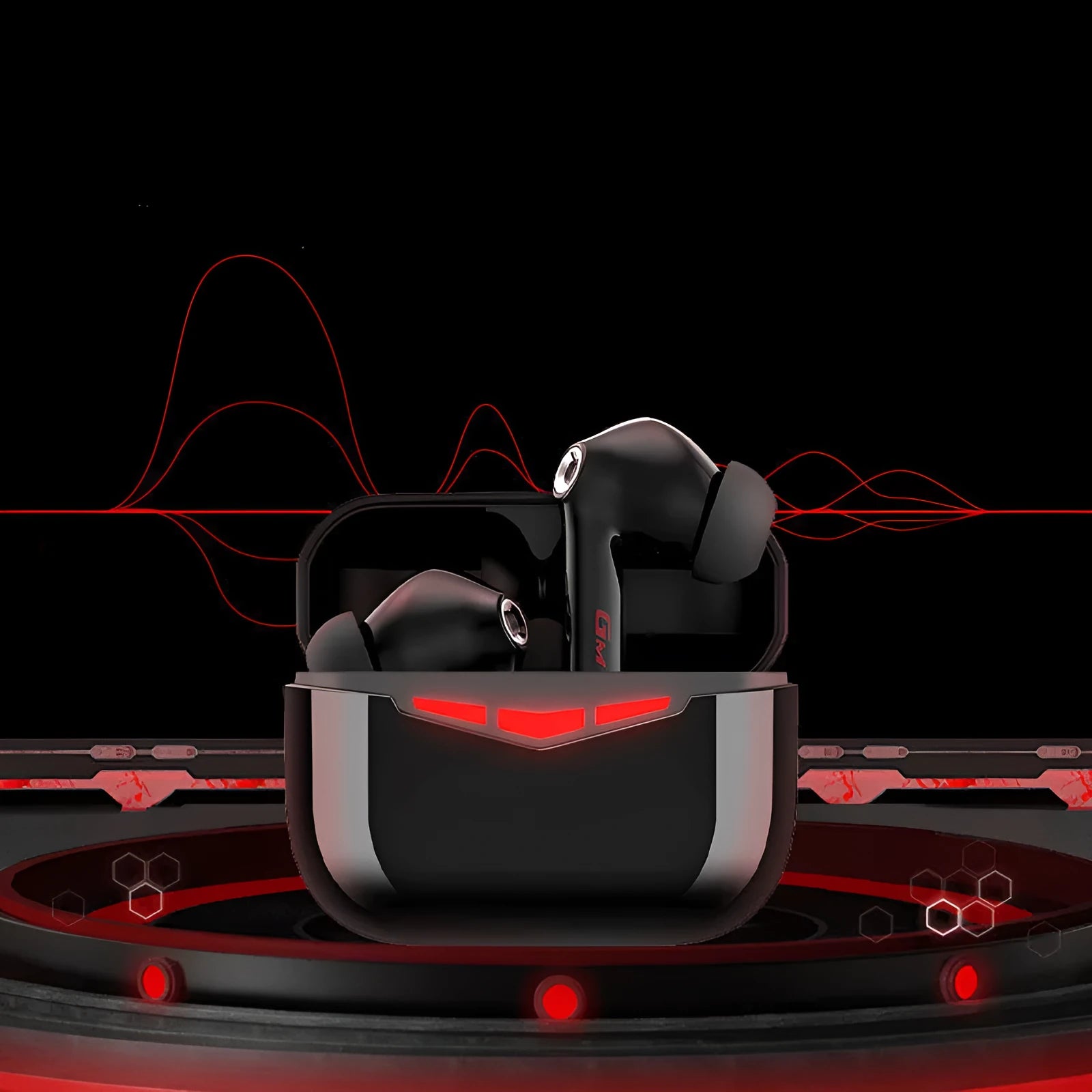 True wireless Bluetooth gaming in-ear headphones with charging case in black, pink, white, or grey.