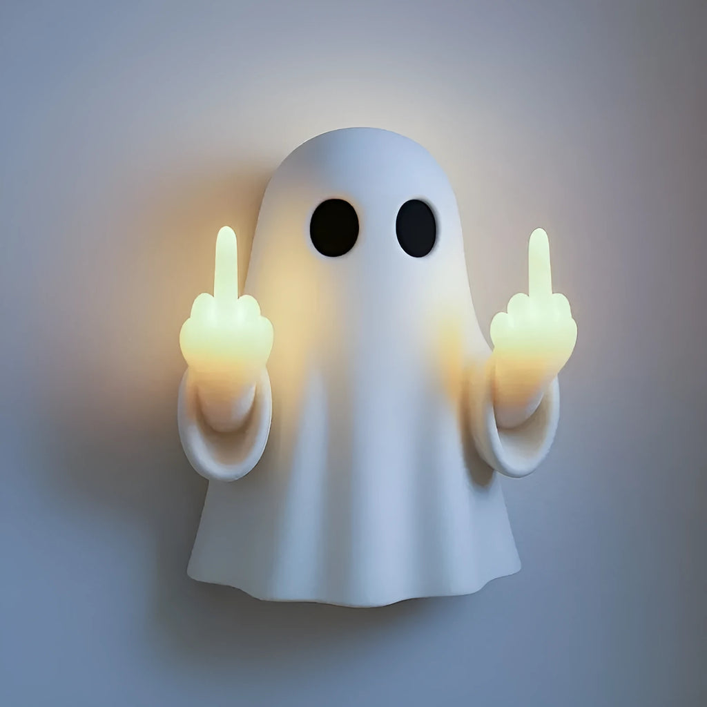 White cute ghost statue night lamp with modern design for Halloween decoration.