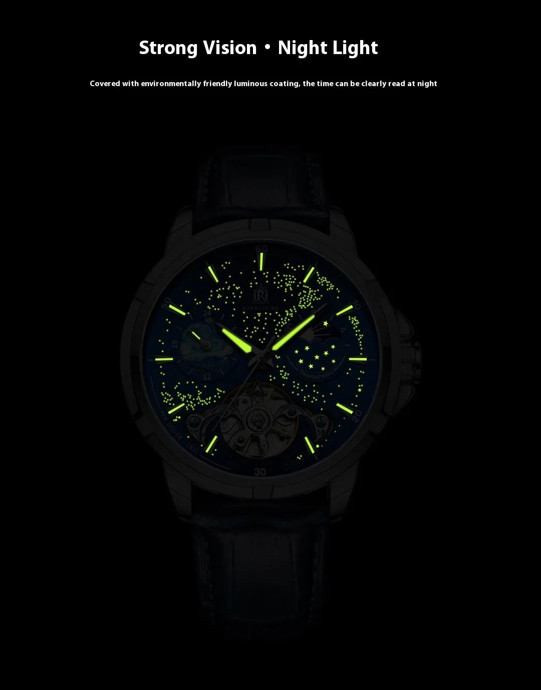 Men's blue dial automatic mechanical watch with stainless steel bracelet showing side profile with 14mm thickness