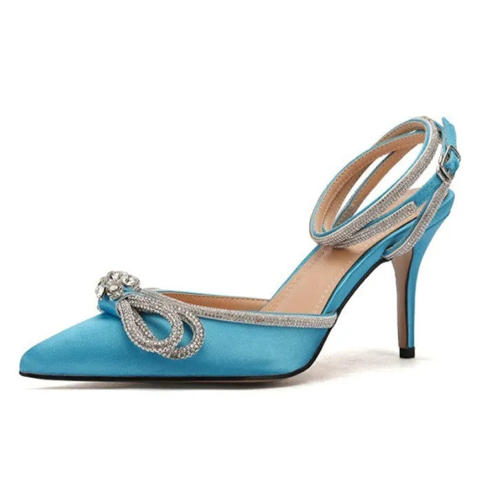 French style women's stiletto sandals with silk bandage back detail in multiple colours