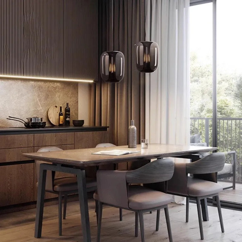 Nordic minimalist chandelier in transparent, cognac or smoky grey colour with 16cm diameter