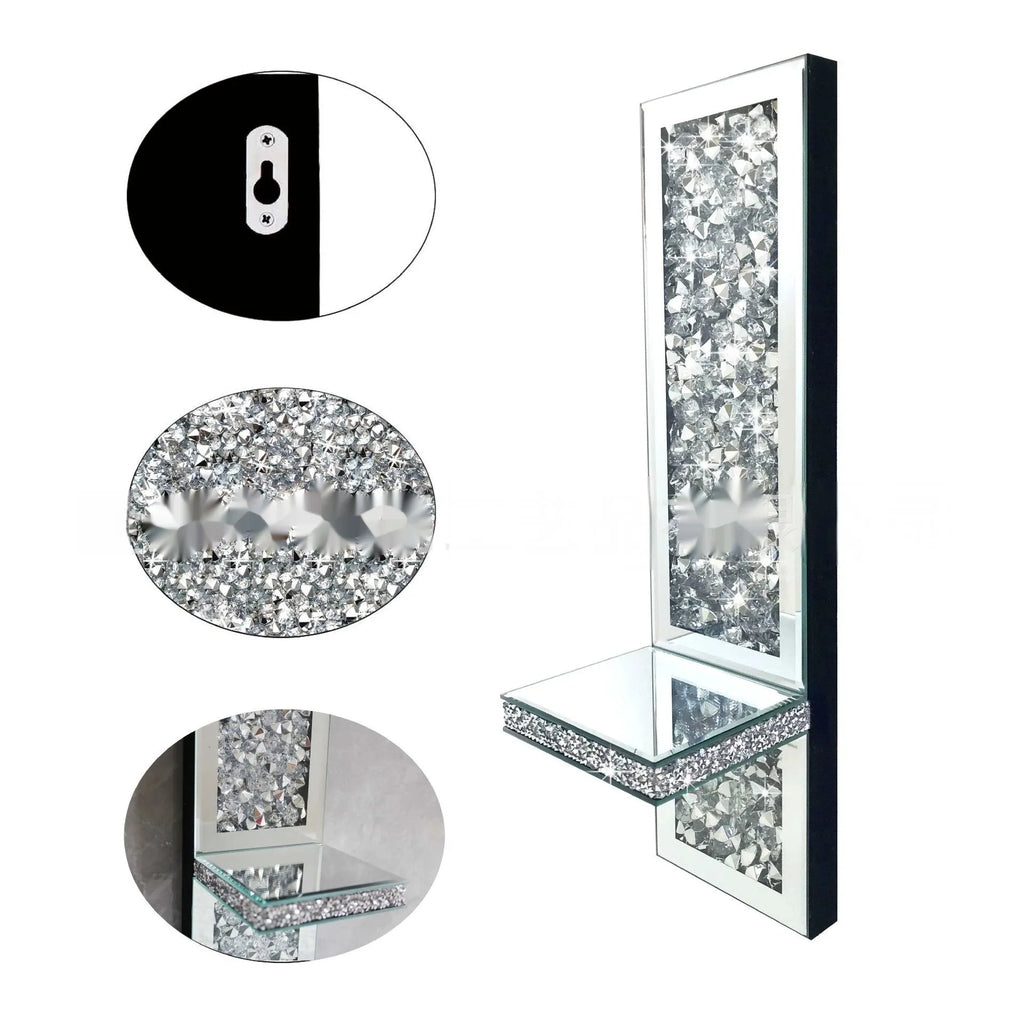 Silver mirror glass wall hanging candle holder pair modern simple style 10x11x38cm