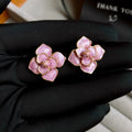 Gold plated purple oil-spot glaze floral stud earrings with copper base and fresh design