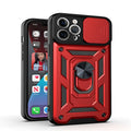 Sergeant sliding window magnetic phone case in blue for iPhone, showing the integrated bracket.