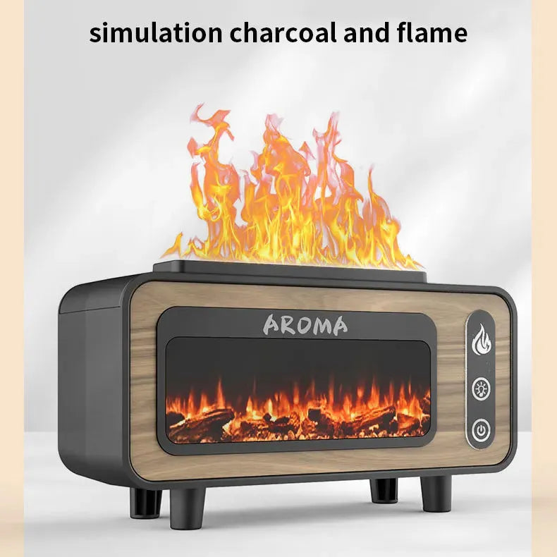 200ml black ultrasonic flame humidifier with simulated 3D fireplace fire effect and 7 colour LED light