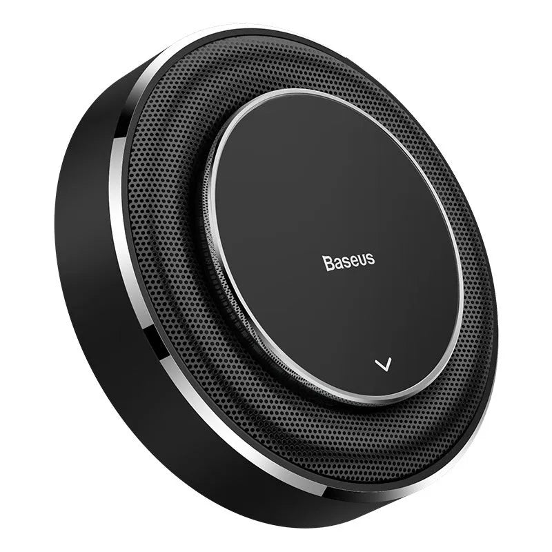 Round aluminium alloy car fragrance diffuser with seat mounting in black, red and silver colour options