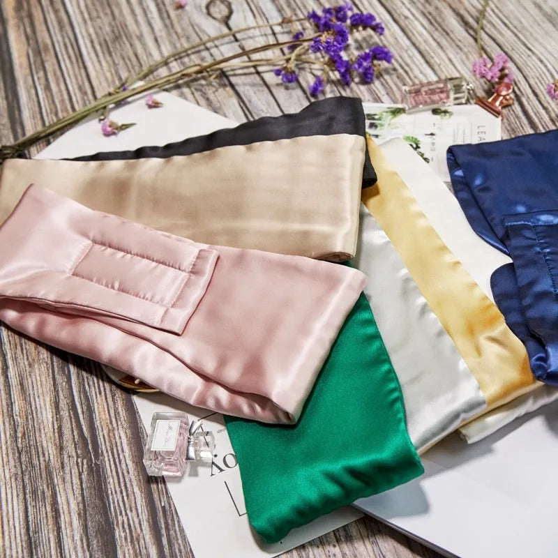 Mulberry silk sleep eye mask showing champagne gold colour option for light blocking comfort