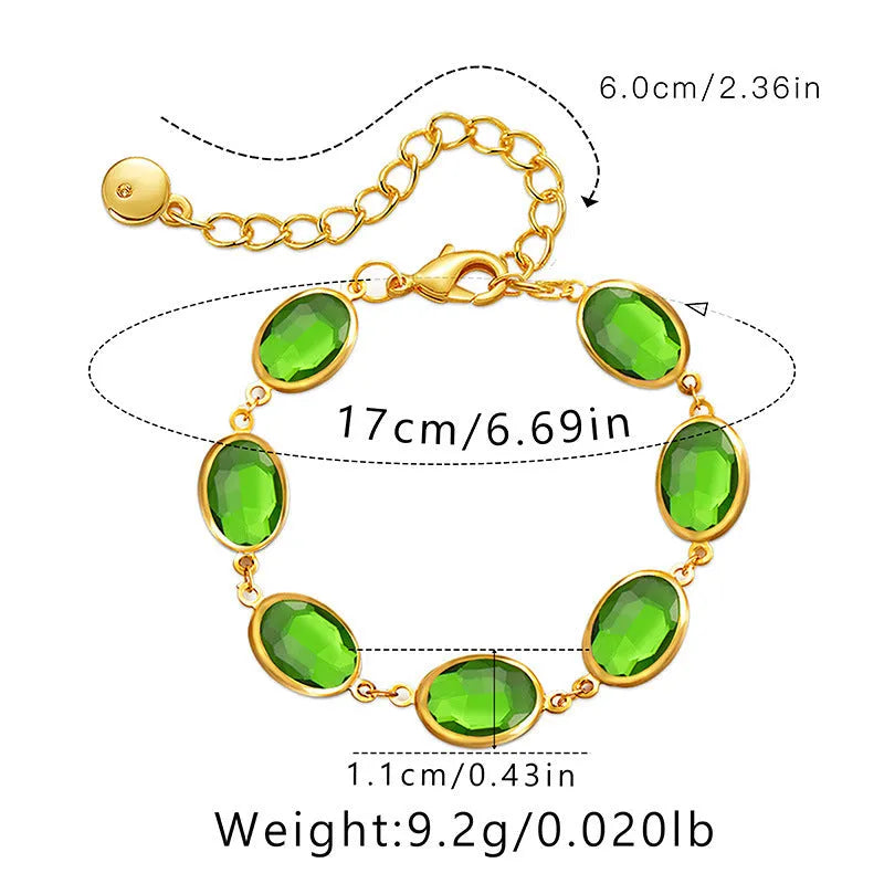 Women's geometric ellipse bracelet with 18K copper and coloured glass inlay beads in blue, green, and multicolour options