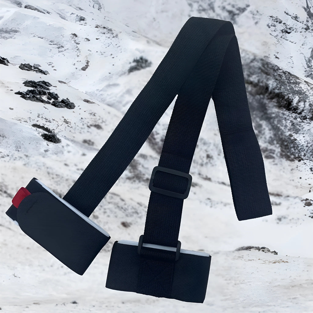 Adjustable skiing bandage shoulder strap with hook and loop fastening for ski equipment transport