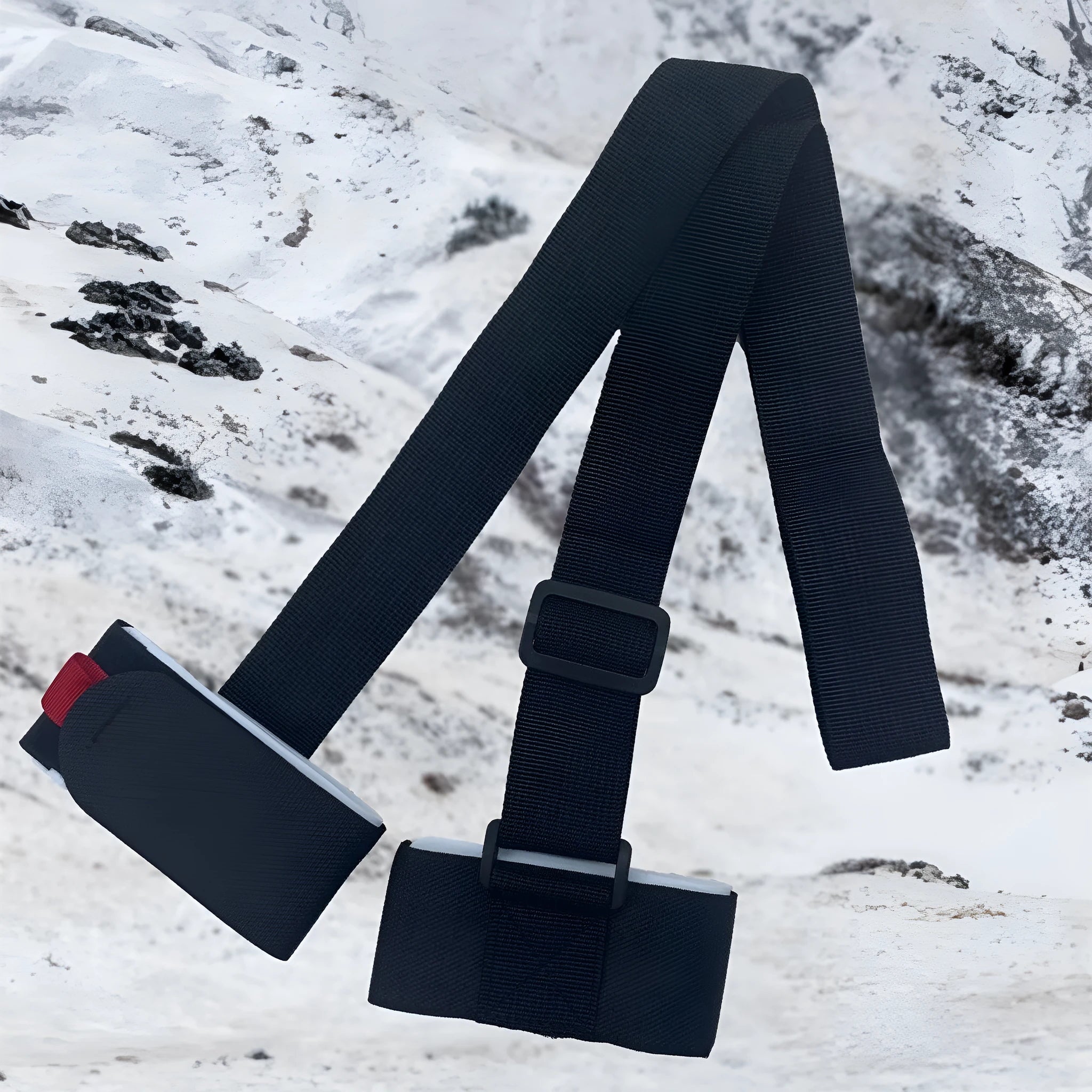 Adjustable skiing bandage shoulder strap with hook and loop fastening for ski equipment transport