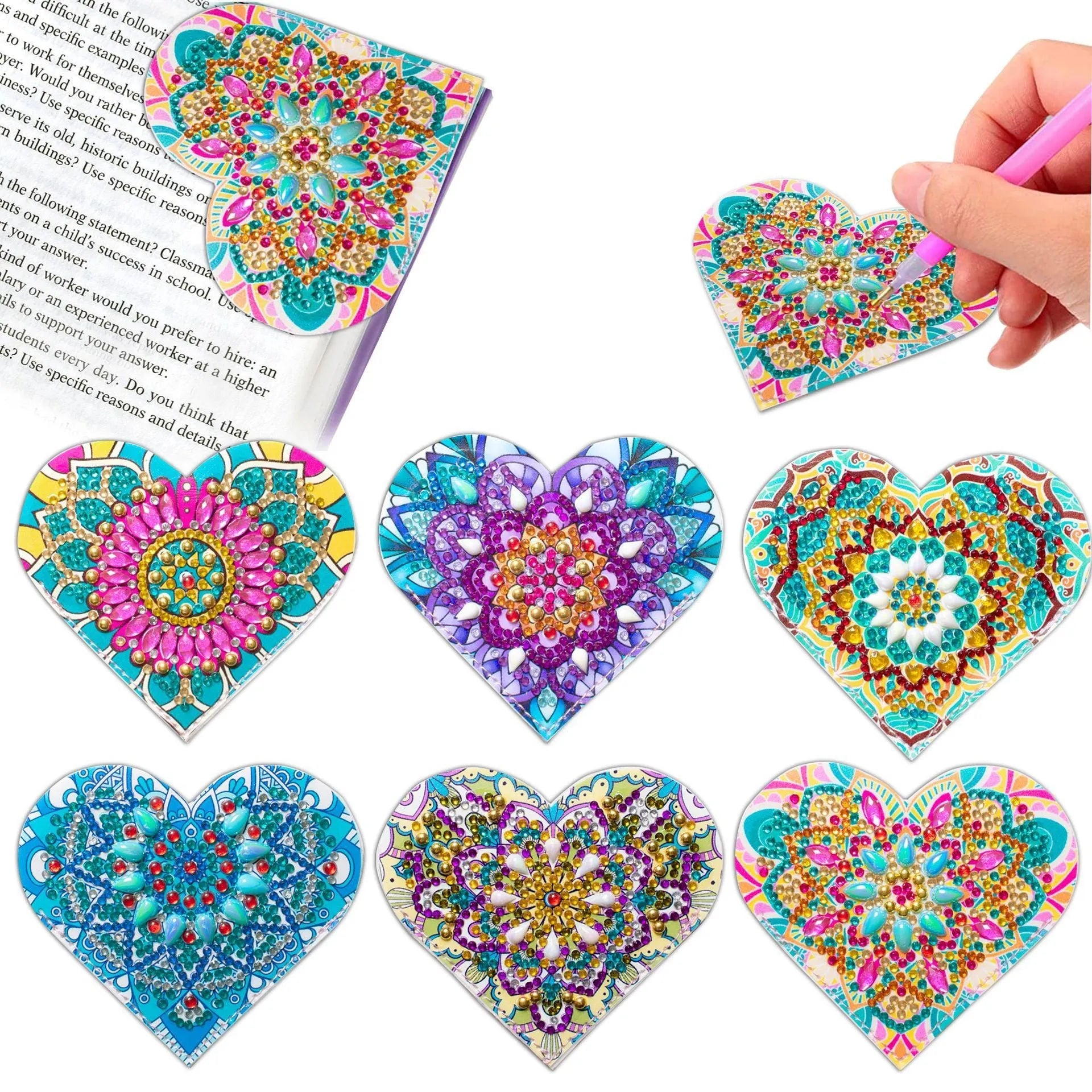 Six handmade leather bookmarks with crystal flower designs in modern simplicity style