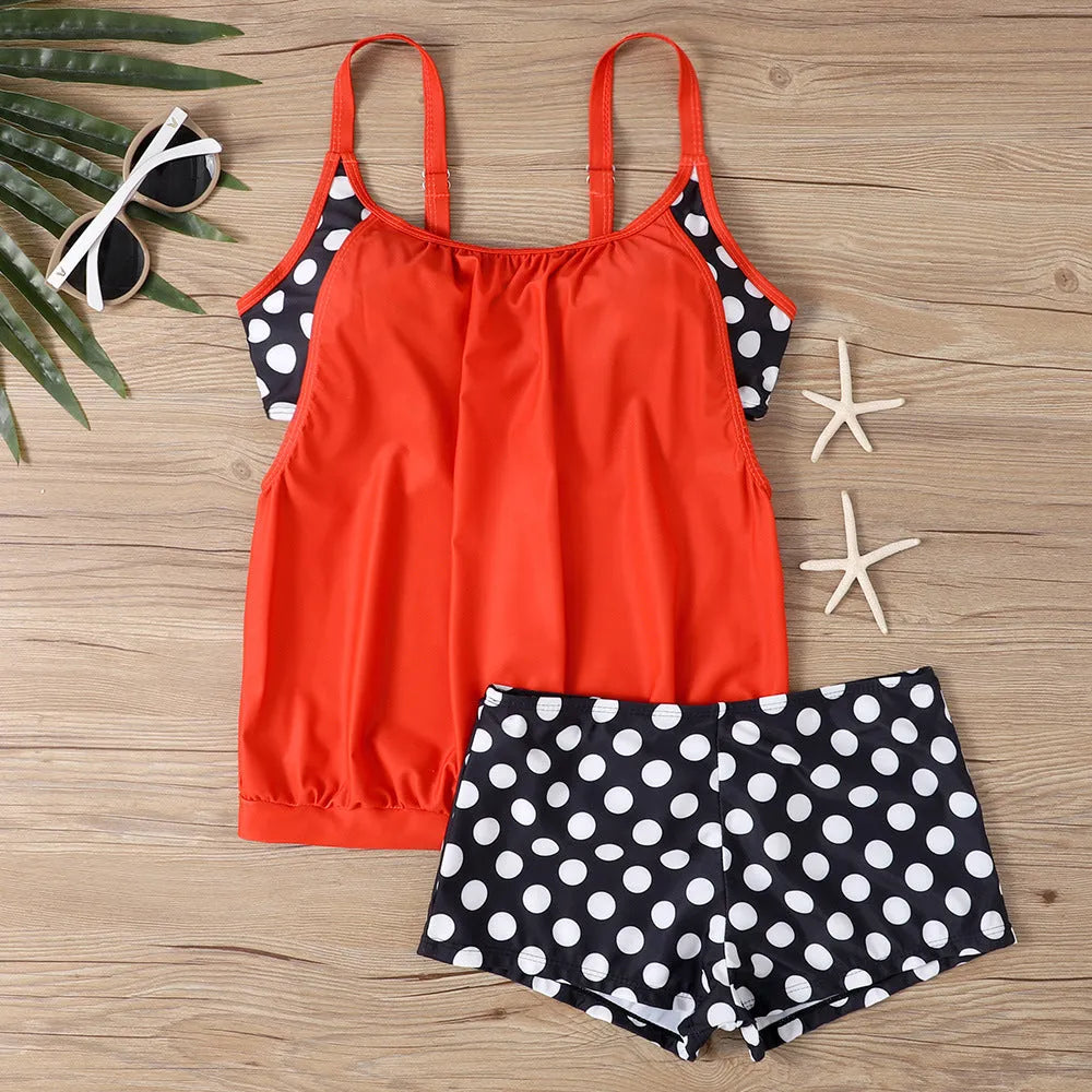Women's high-waisted polka dot boxer swimsuit in polyester fabric for sports and swimming