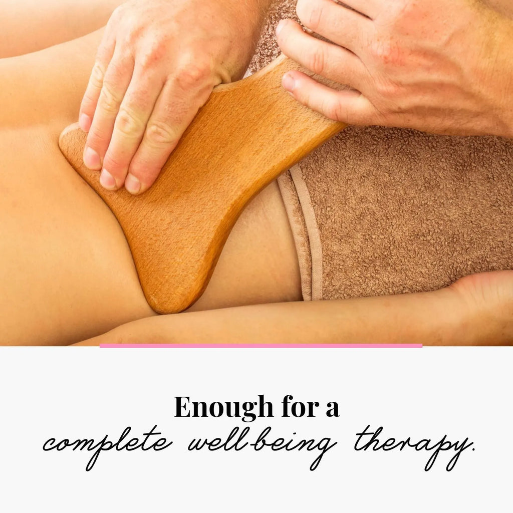 Natural beech wood massage roller set with multiple wheel designs for lymphatic drainage and skin texture improvement