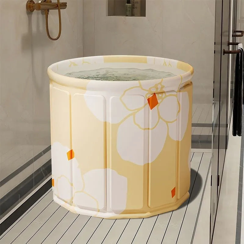Foldable adult bath tub in sky blue colour made from thickened water-repellent cloth with drain pipe cushion