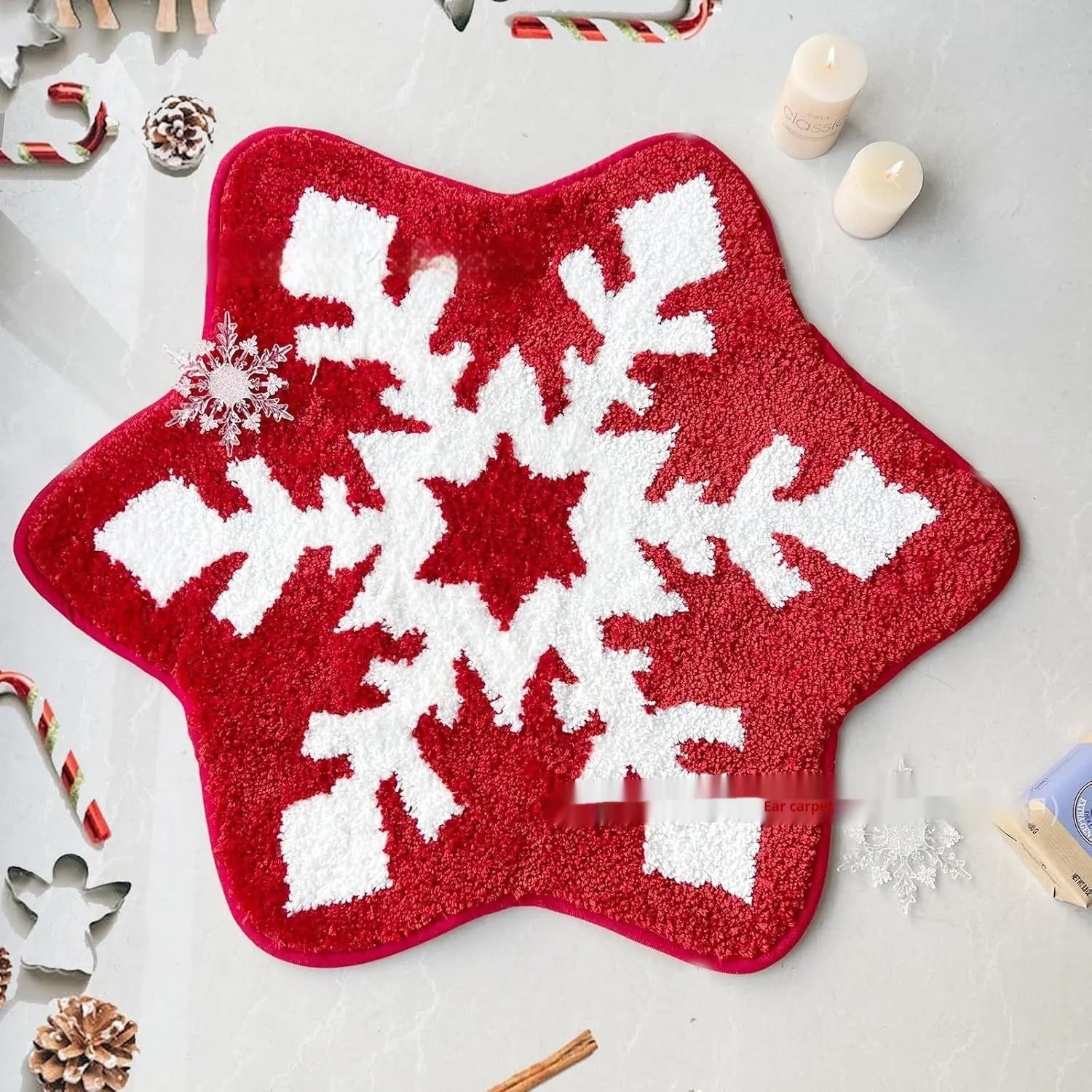 Christmas round polyester carpet with printed festive design in cashmere-like material