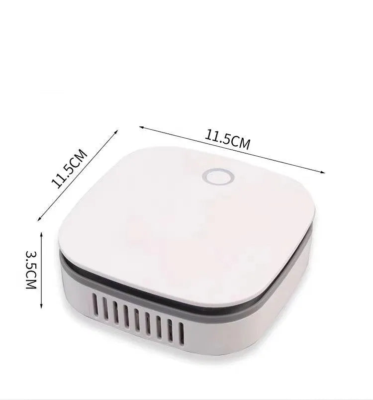 White USB-powered car air purifier with a composite filter for odour removal and disinfection.