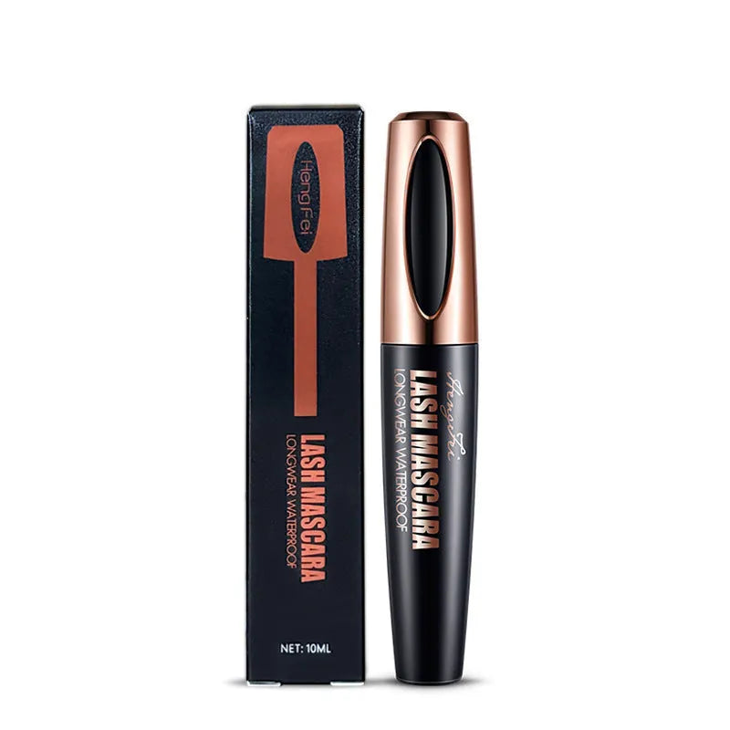 Black waterproof mascara tube with thick curling brush applicator