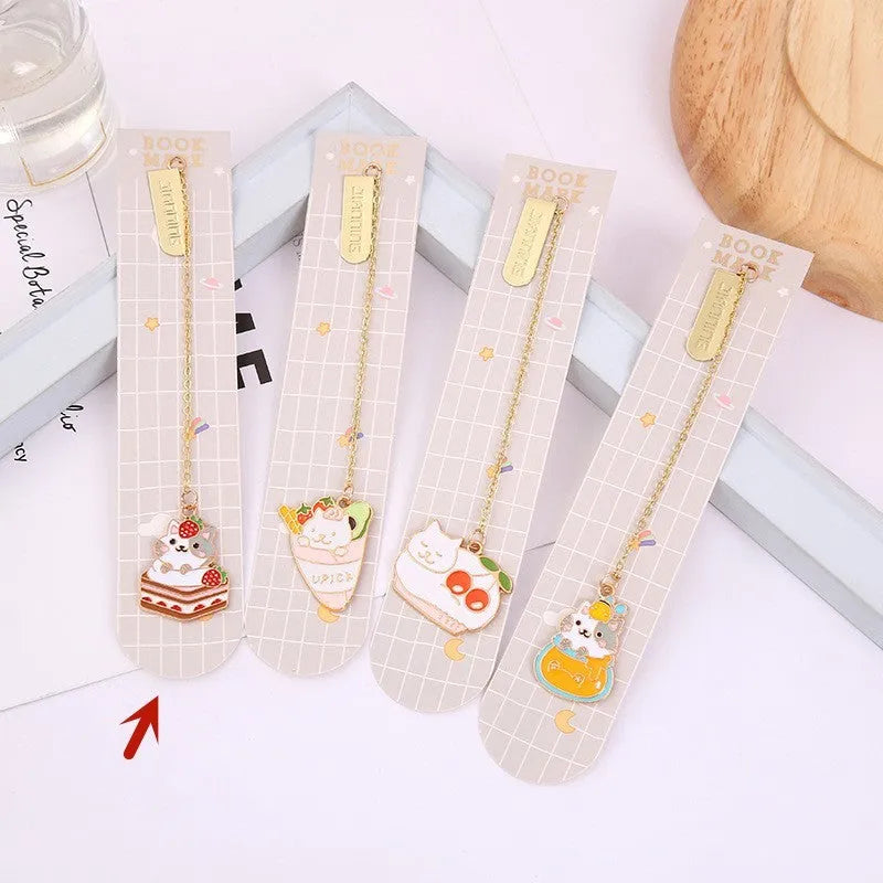 Jane Lime Foodie Cute Cat metal bookmark in choice of four cartoon styles.