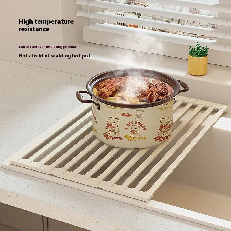 304 stainless steel kitchen draining rack with milky white finish and tri-fold design