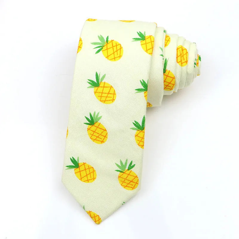 Korean style narrow cotton bow tie for men with printed cartoon pattern design