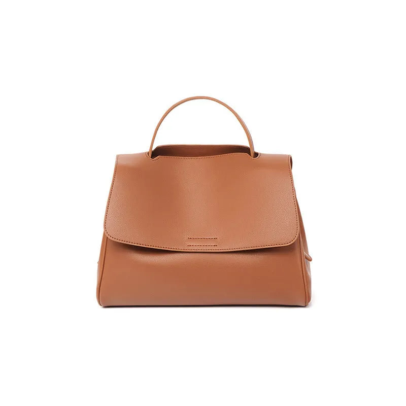 Genuine two-layer cowhide leather crossbody shoulder bag for women, horizontal square shape, solid colour with visible sewing thread detail