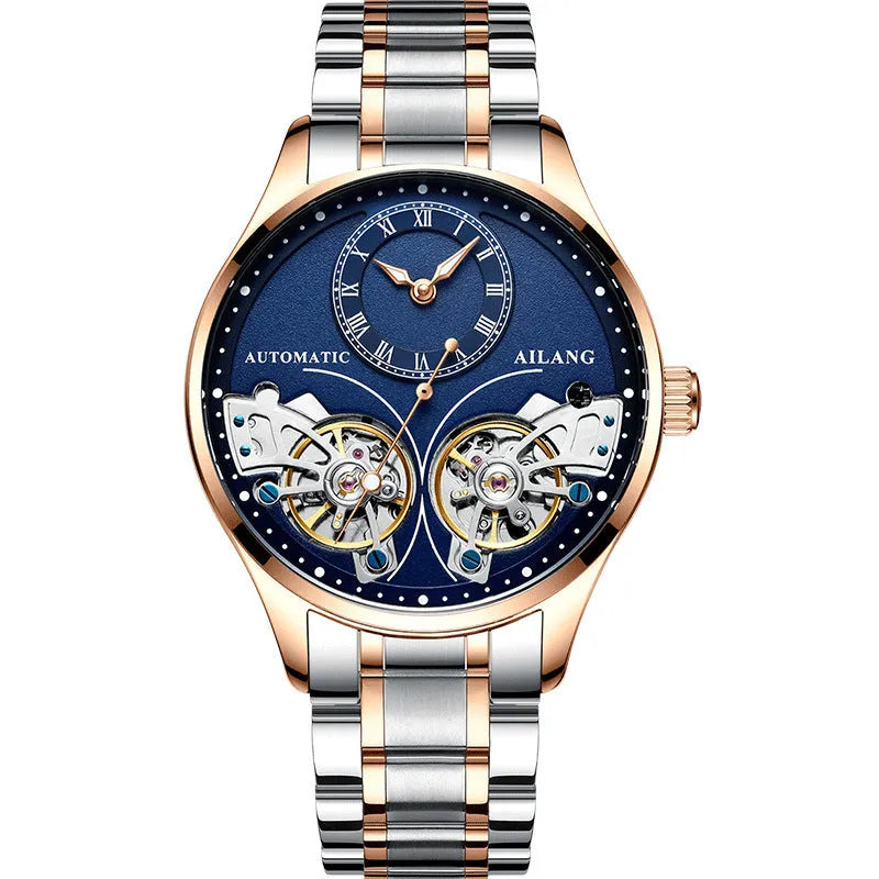 Men's titanium automatic watch with tourbillon and moon phase complications on wrist
