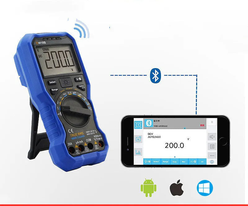Handheld digital multimeter with NCV voltage sensing and temperature measurement capability