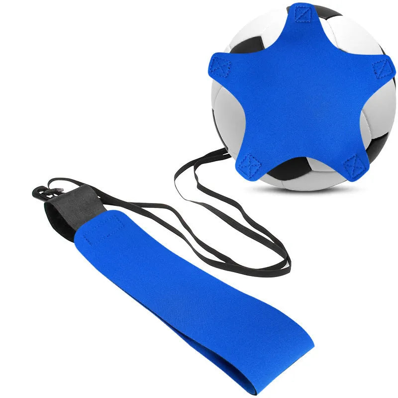 A purple neoprene football juggling belt with a five-corner geometric pattern, laid flat.