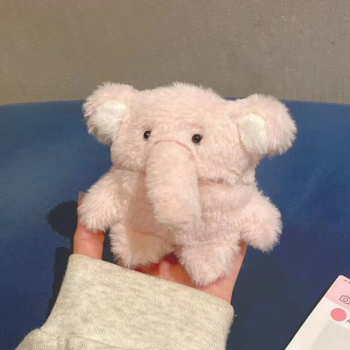 Pink plush baby elephant wireless Bluetooth earbuds case for AirPods, flannel fabric with cartoon design