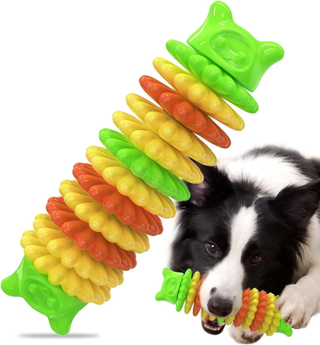 Blue natural rubber caterpillar-shaped dog chew toy for aggressive chewers.