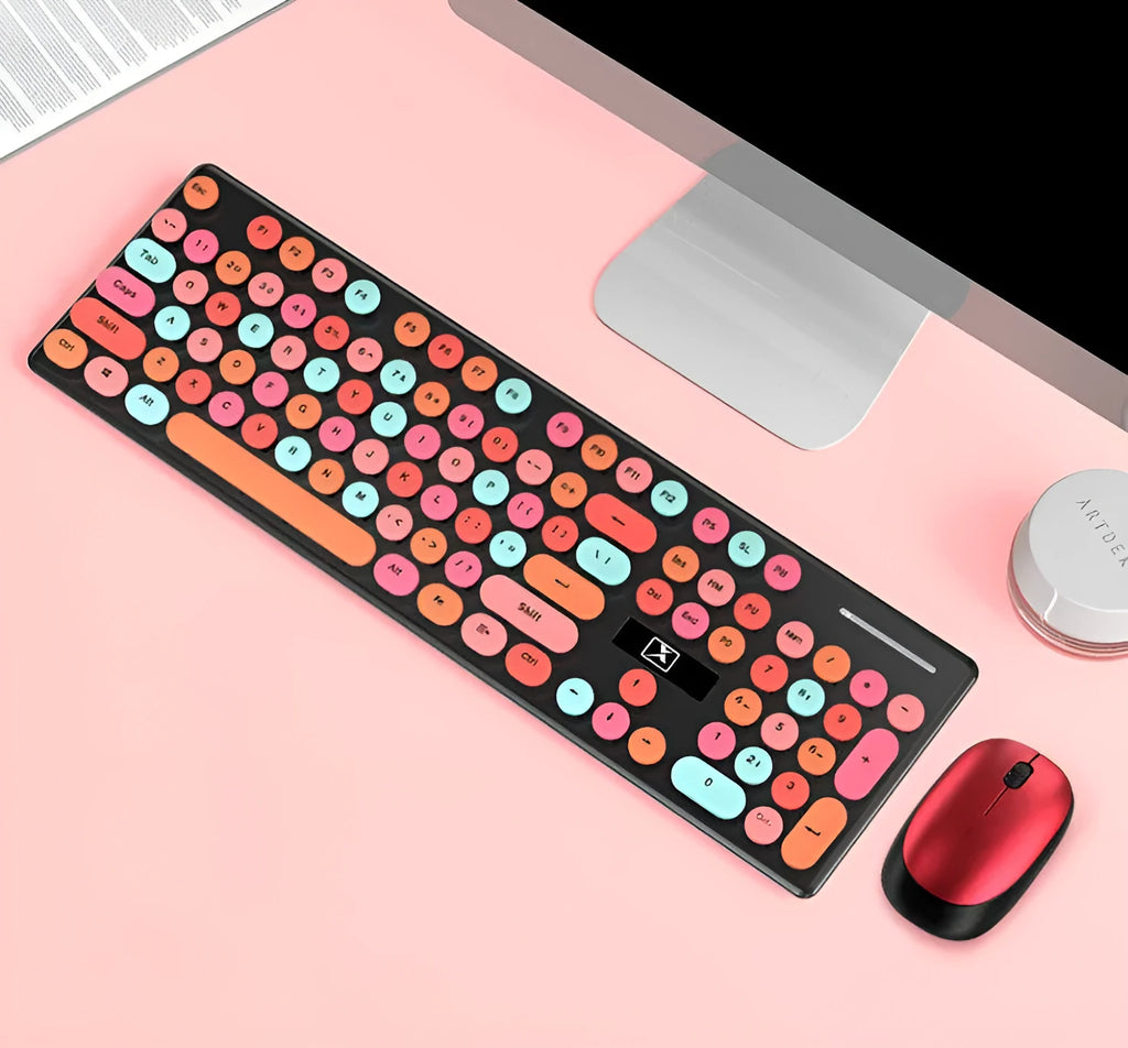 Wireless keyboard and mouse set in vibrant yellow mixed colour with backlit keyboard and photoelectric mouse