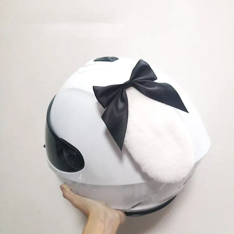 Carbon fibre rabbit ears motorcycle helmet decoration in black on a full-face helmet.