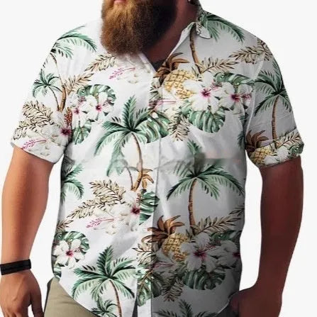 Men's plus size short sleeve cardigan in polyester, slim fit, digital print, available in sizes S to 5XL