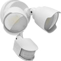 White LED security flood light with motion sensor for outdoor courtyard and garage lighting