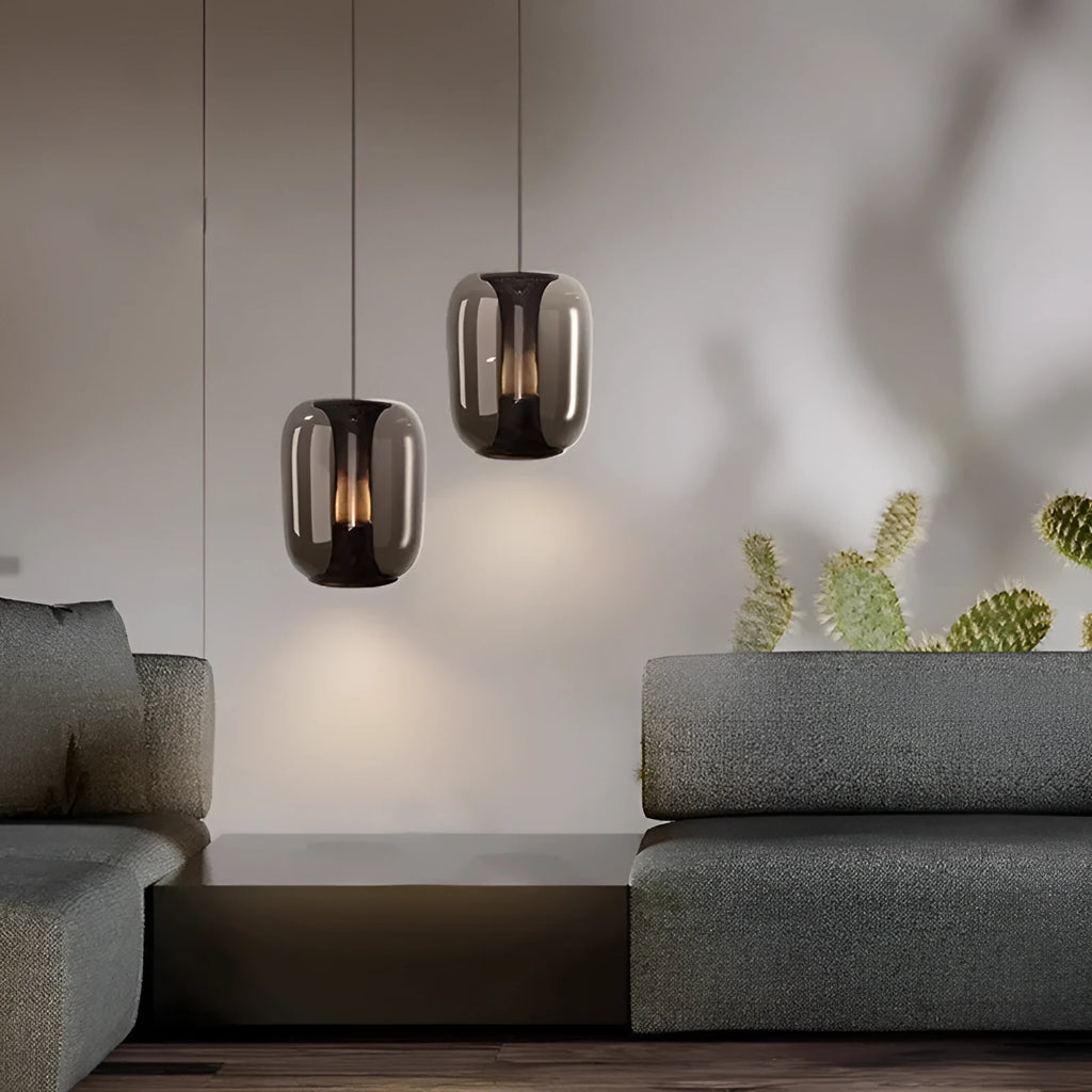 Nordic minimalist chandelier in transparent, cognac or smoky grey colour with 16cm diameter