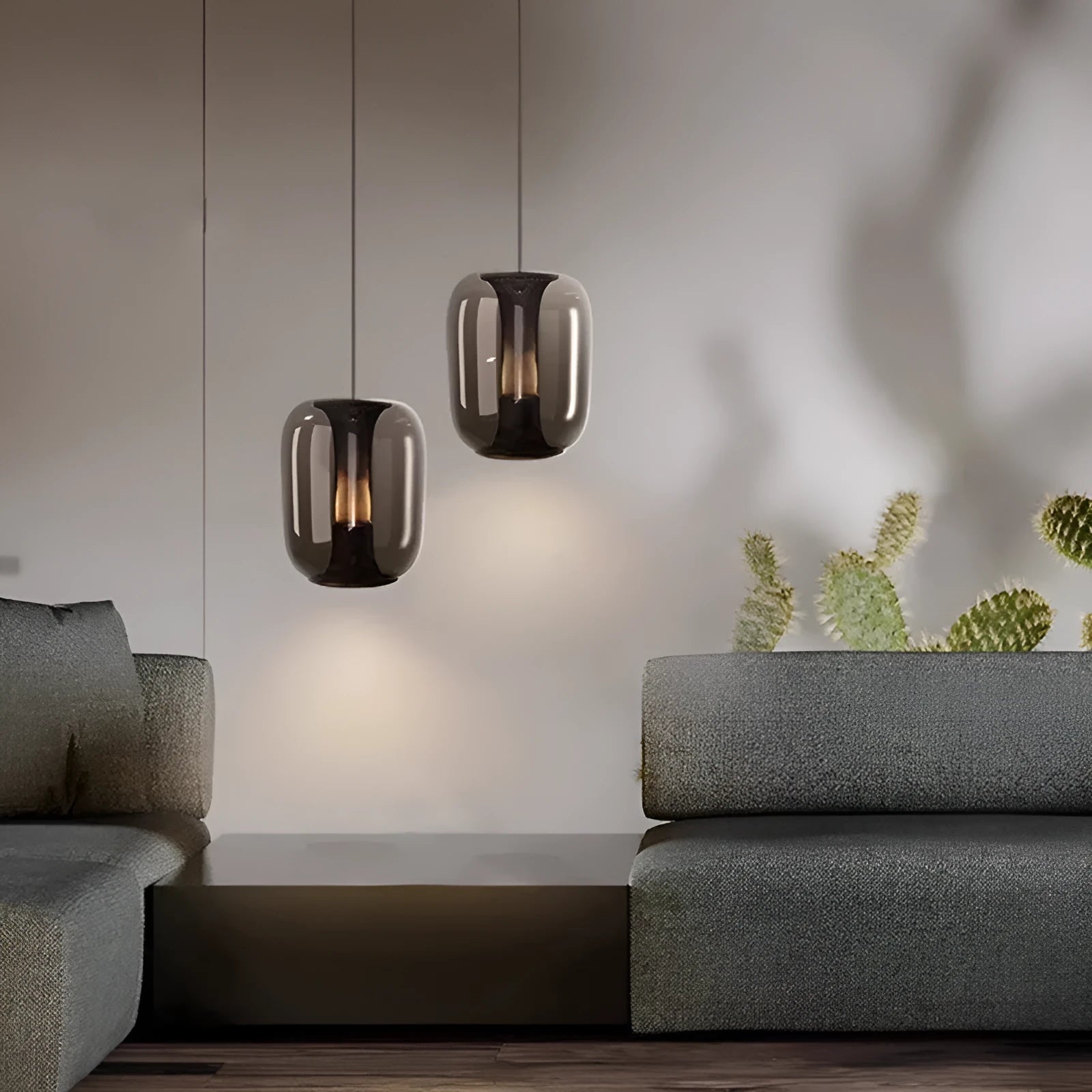 Nordic minimalist chandelier in transparent, cognac or smoky grey colour with 16cm diameter