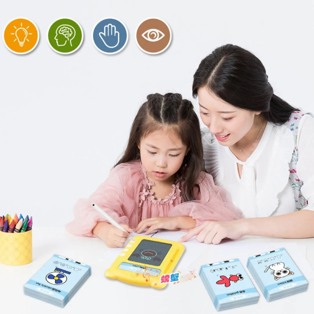 Yellow Creative Stick Figure Bilingual Early Learning Machine V3 with educational cards