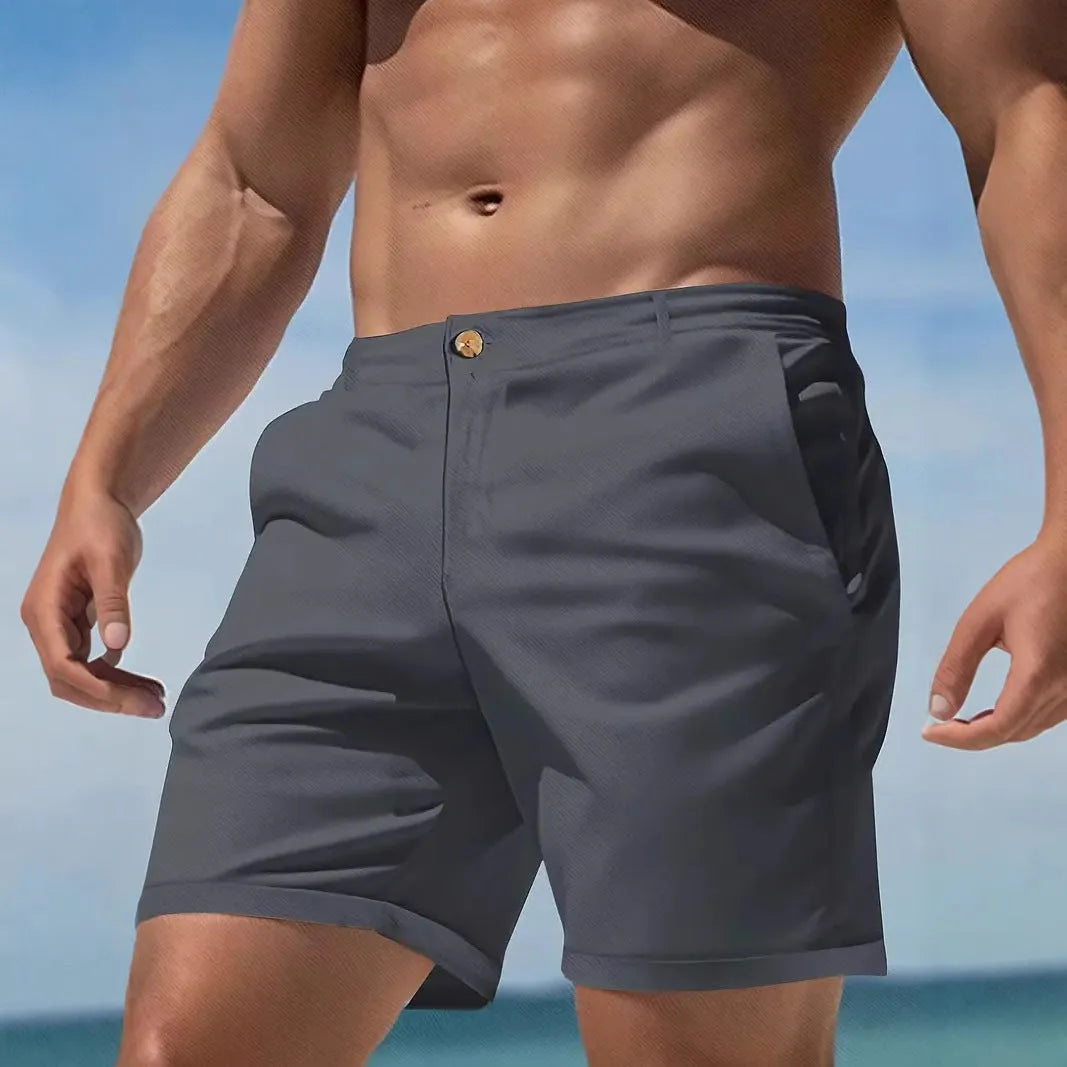 Men's solid colour cotton blend sports shorts with straight leg Korean style design